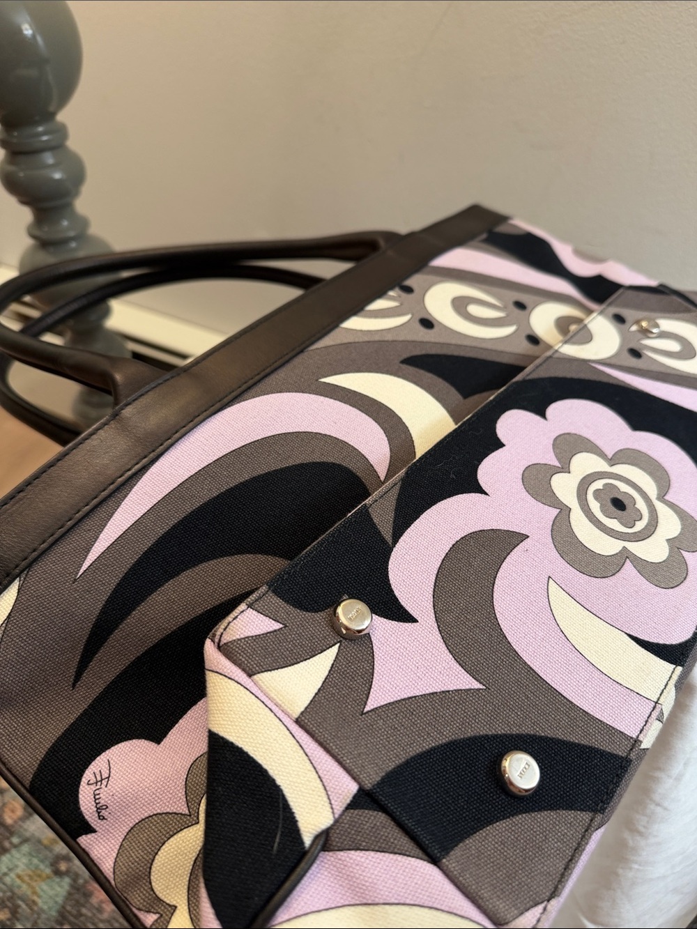 Vintage Emilio Pucci purple black gray and white canvas and leather tote handbag - Picture 15 of 15